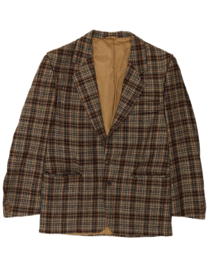 Винтажный мужской пиджак на 2 пуговицах IT 44 XS Бежевый, шерсть с узором «гусиные лапки»