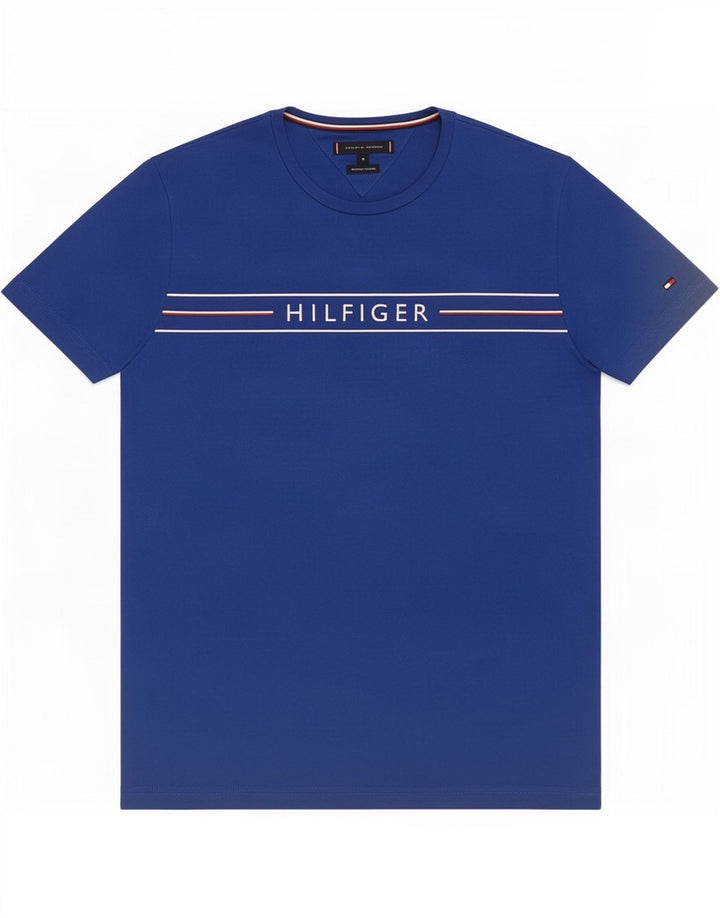 Мужская футболка с рисунком Tommy Hilfiger, хлопковый топ среднего синего цвета