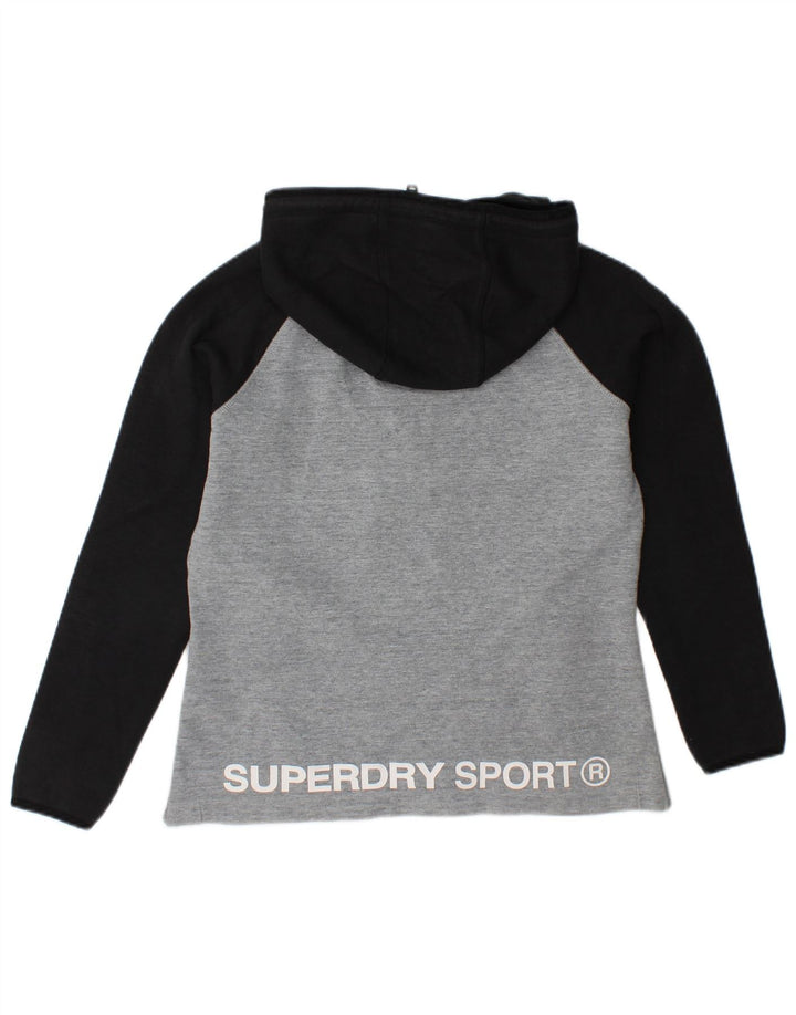 SUPERDRY Женский джемпер с капюшоном с графическим рисунком UK 14, средний серый цвет с цветными блоками