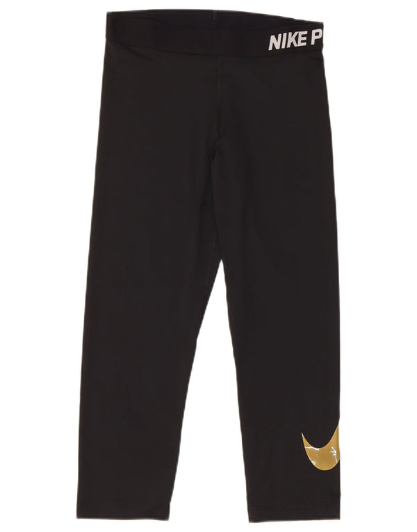 Женские леггинсы-капри с графическим рисунком Nike Dri Fit UK 12, средний черный полиэстер