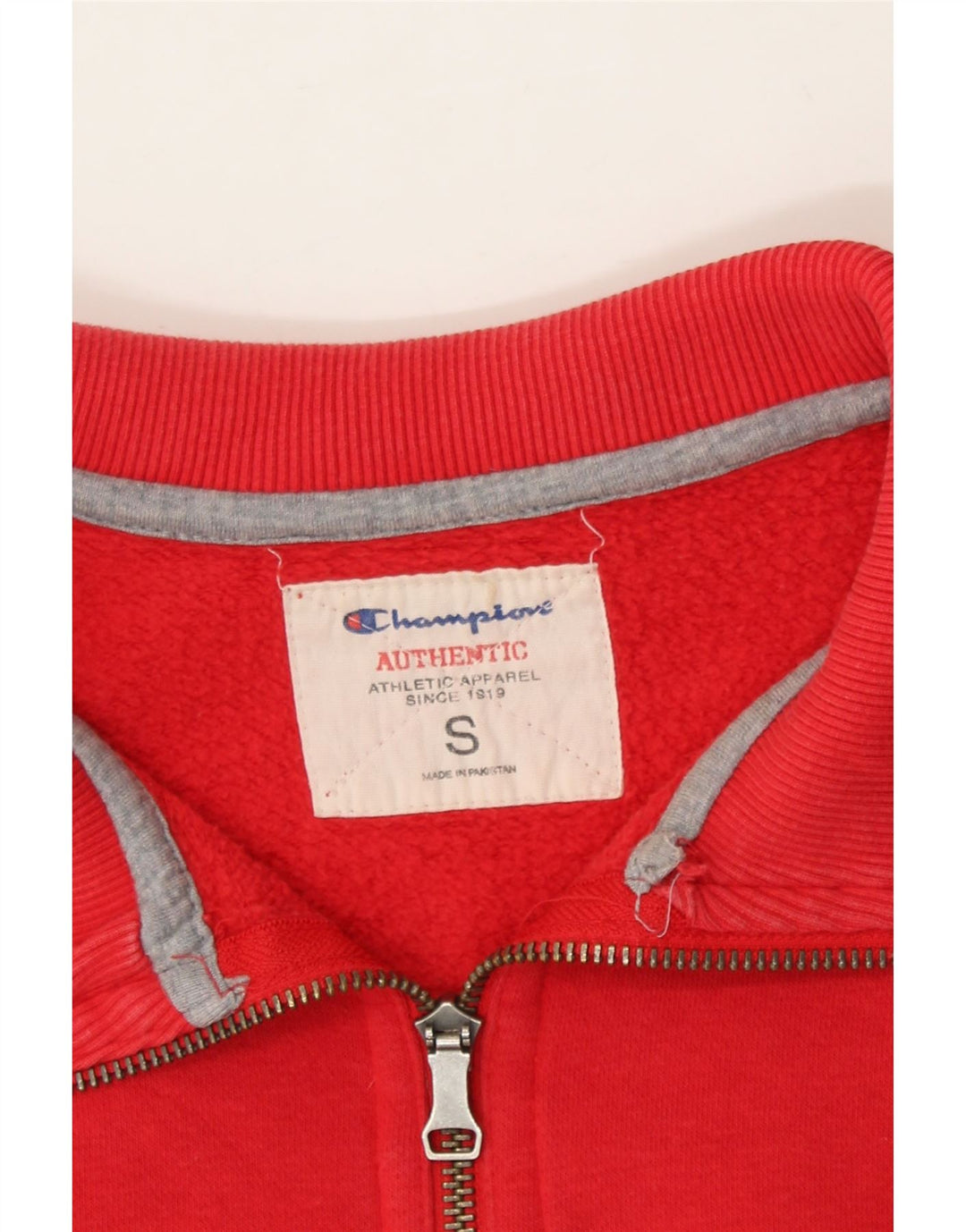CHAMPION Mens Zip Neck Sweatshirt Jumper Small Red Cotton Vintage Champion and Second-Hand Champion from Messina Hembry 