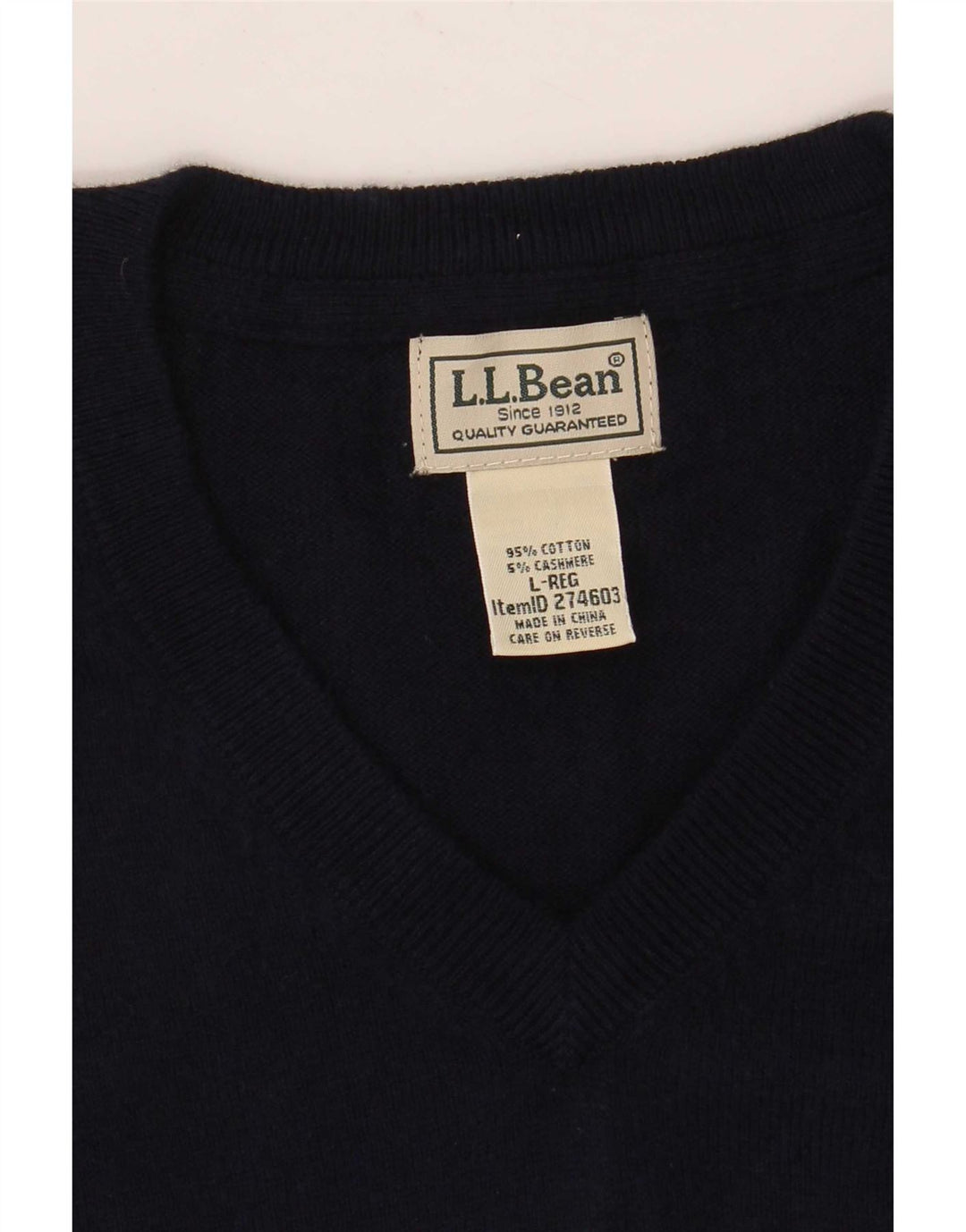 Мужской джемпер с v-образным вырезом L.L.Bean, большой темно-синий хлопковый свитер