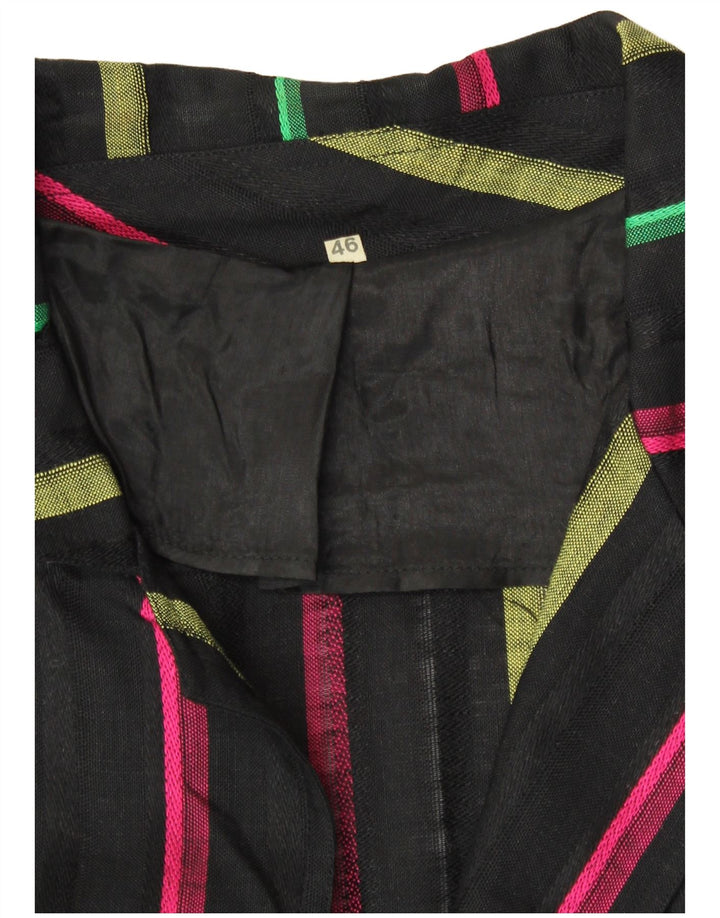 Винтажный женский пиджак на 3 пуговицах IT 46, большой черный в полоску