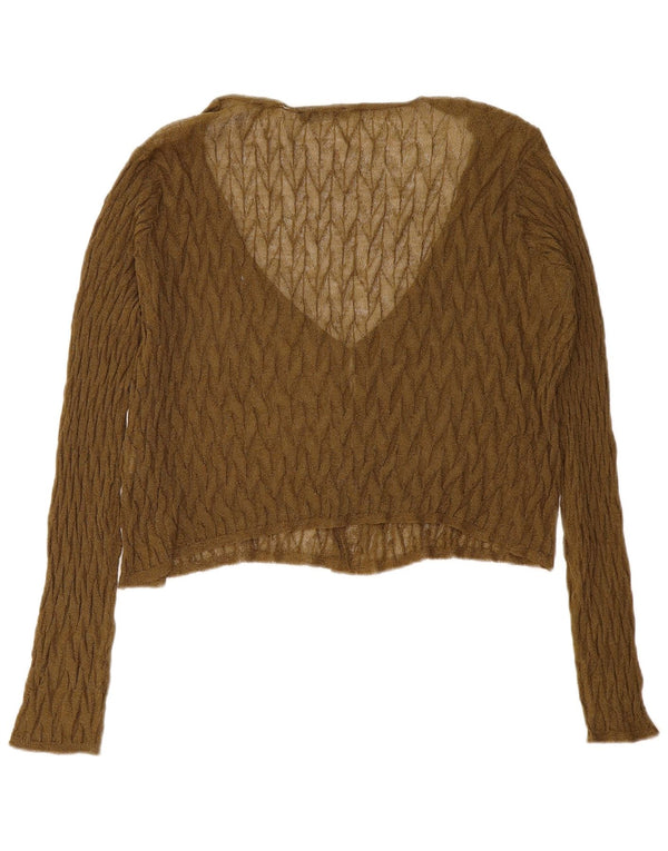 Zara Womens See Through Crop Cardigan Sweater UK 14 Medium Khaki