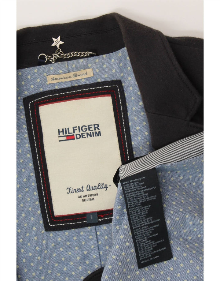 TOMMY HILFIGER Женский пиджак на 1 пуговице UK 14, большой темно-синий хлопок