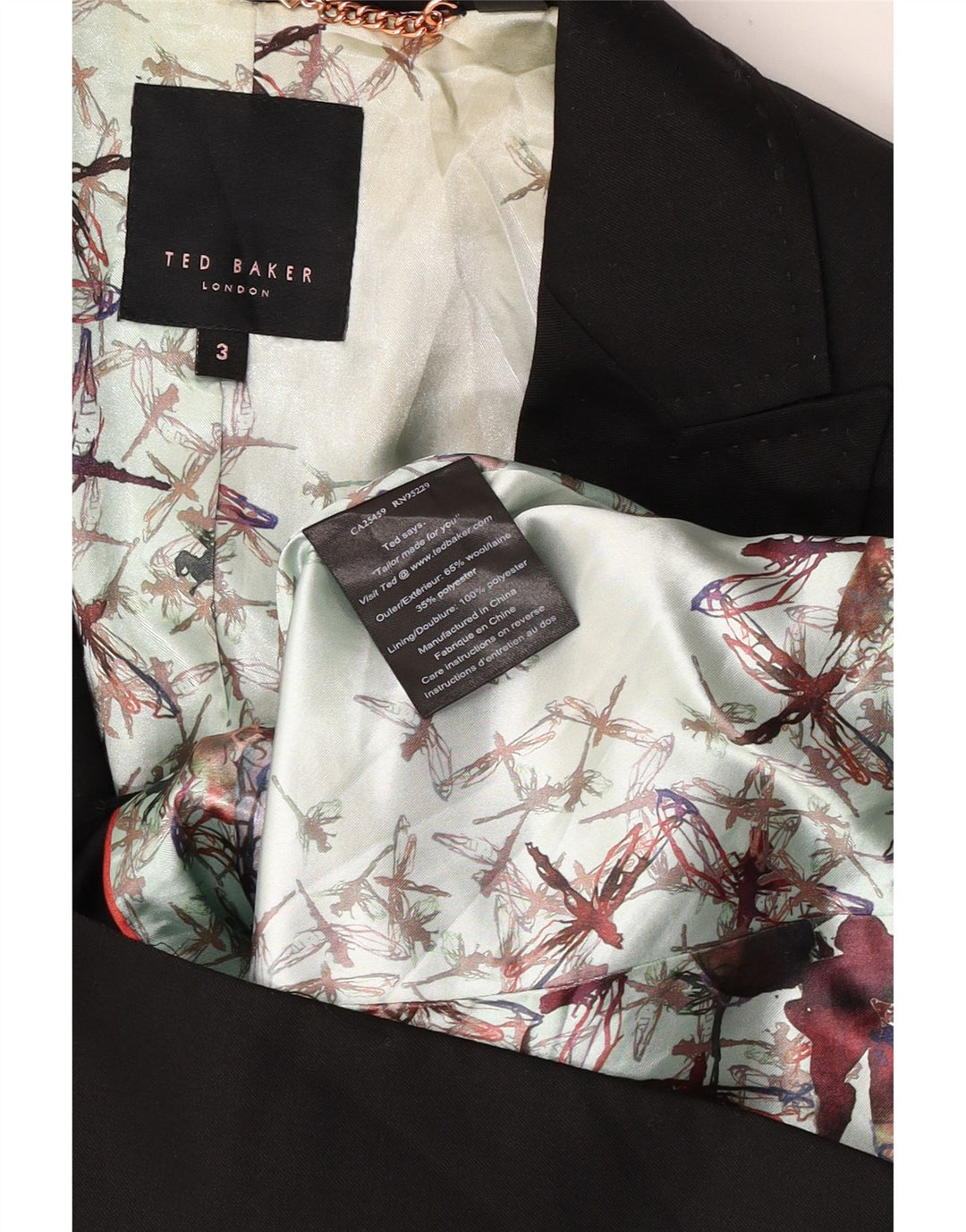 Женский пиджак на 1 пуговице Ted Baker, размер 3, средний, черный, шерстяной