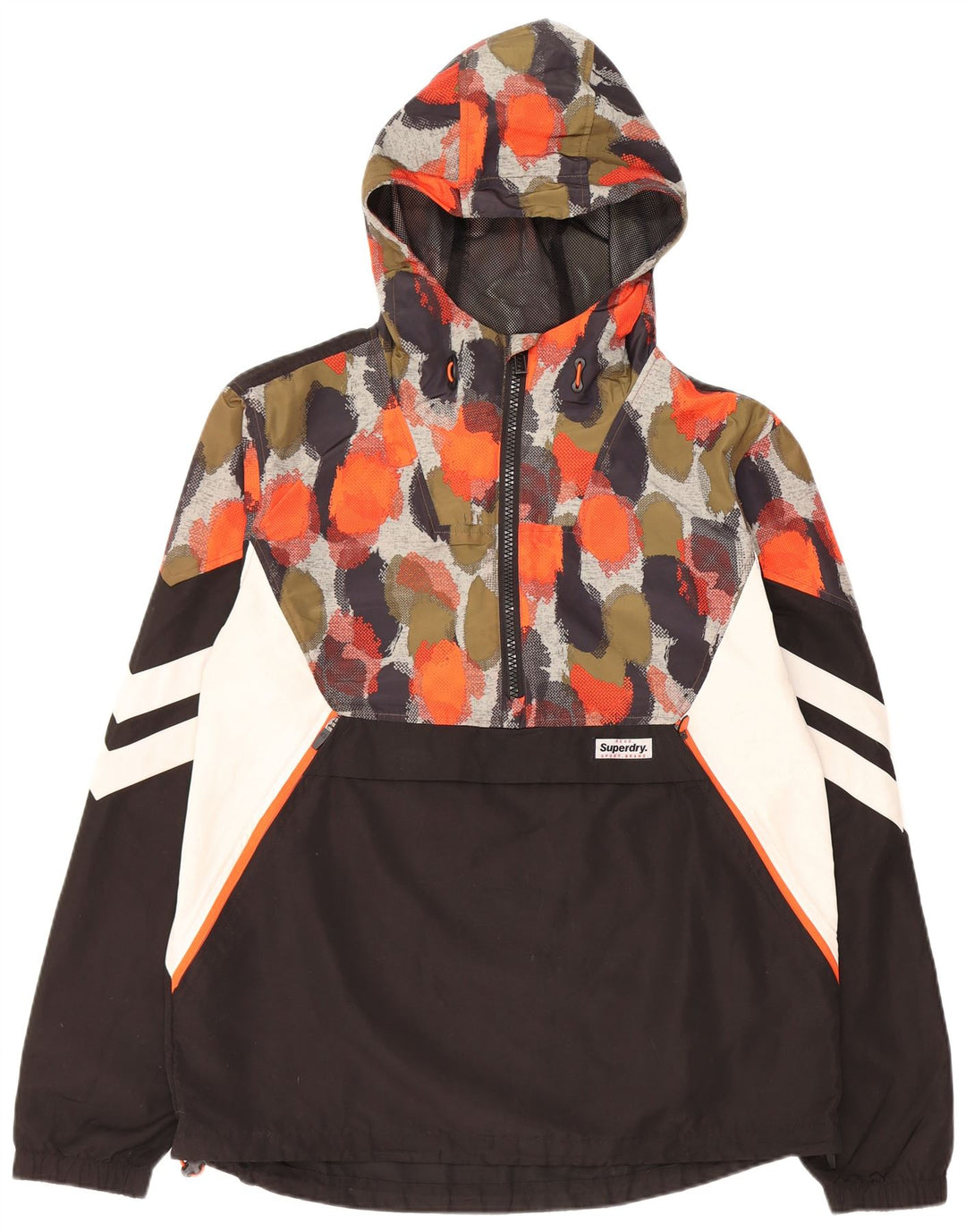 SUPERDRY Мужской пуловер-дождевик с капюшоном UK 40 Большой Черный Пятнистый