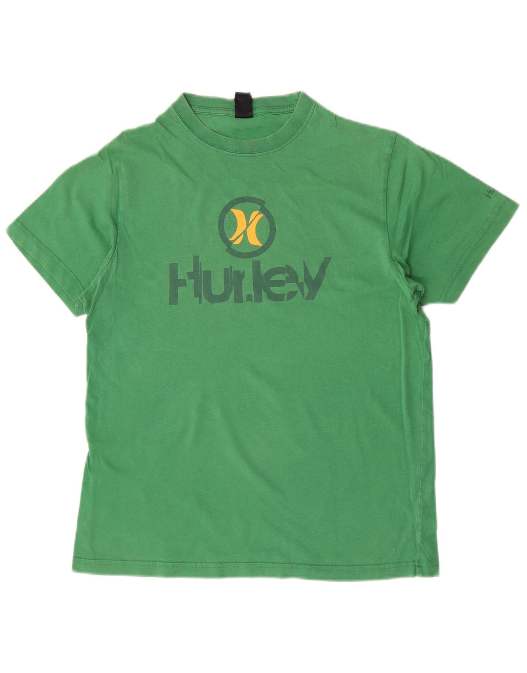 Мужская футболка с рисунком Hurley, хлопковый топ среднего зеленого цвета
