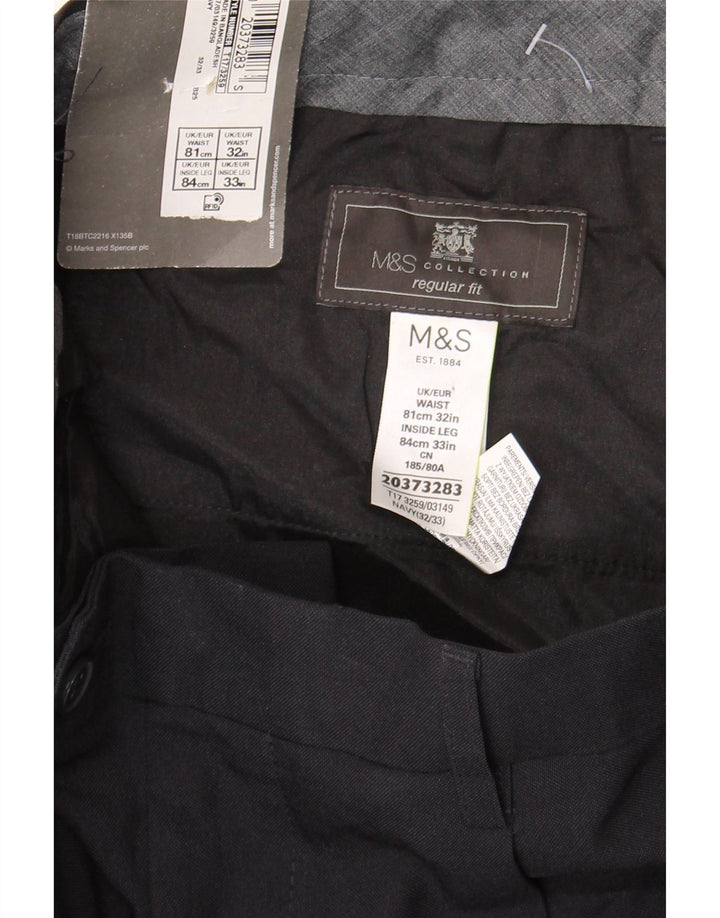 MARKS & SPENCER Мужские костюмные брюки стандартного кроя W32 L33 Темно-синий полиэстер