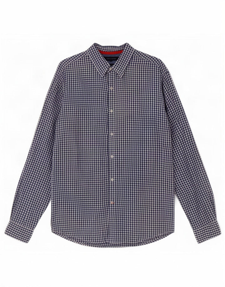 Мужская рубашка Tommy Hilfiger из льна синего цвета в мелкую клетку