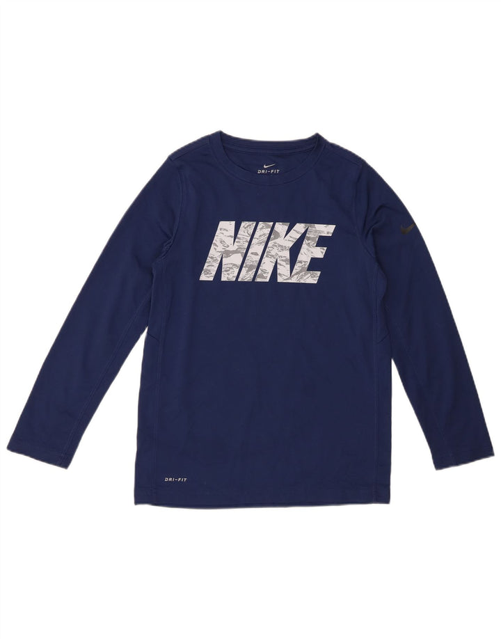 Топ с рисунком Nike Dri Fit для мальчиков, длинный рукав, 10–11 лет, средний темно-синий