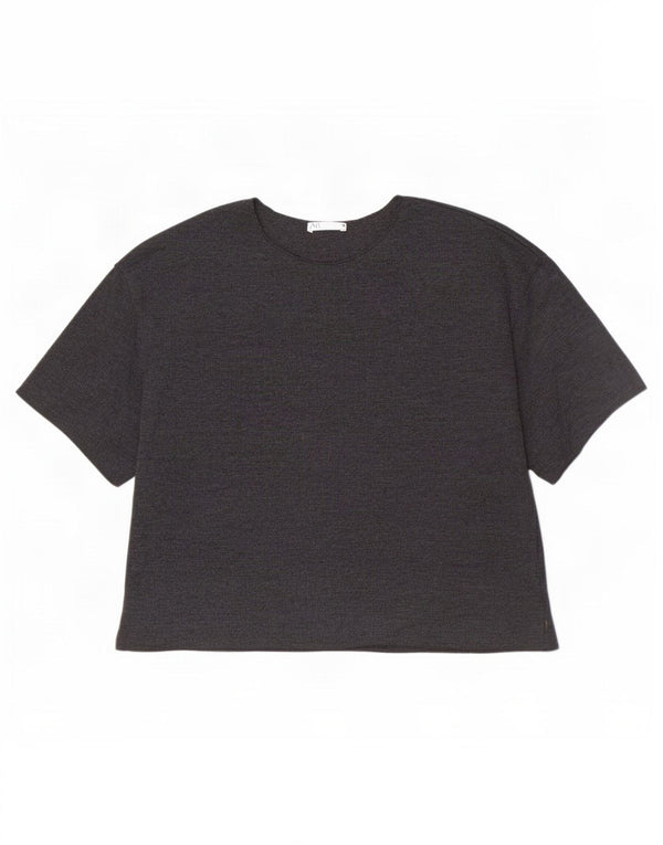 Женская футболка Zara Top UK 12, хлопковый средний серый цвет