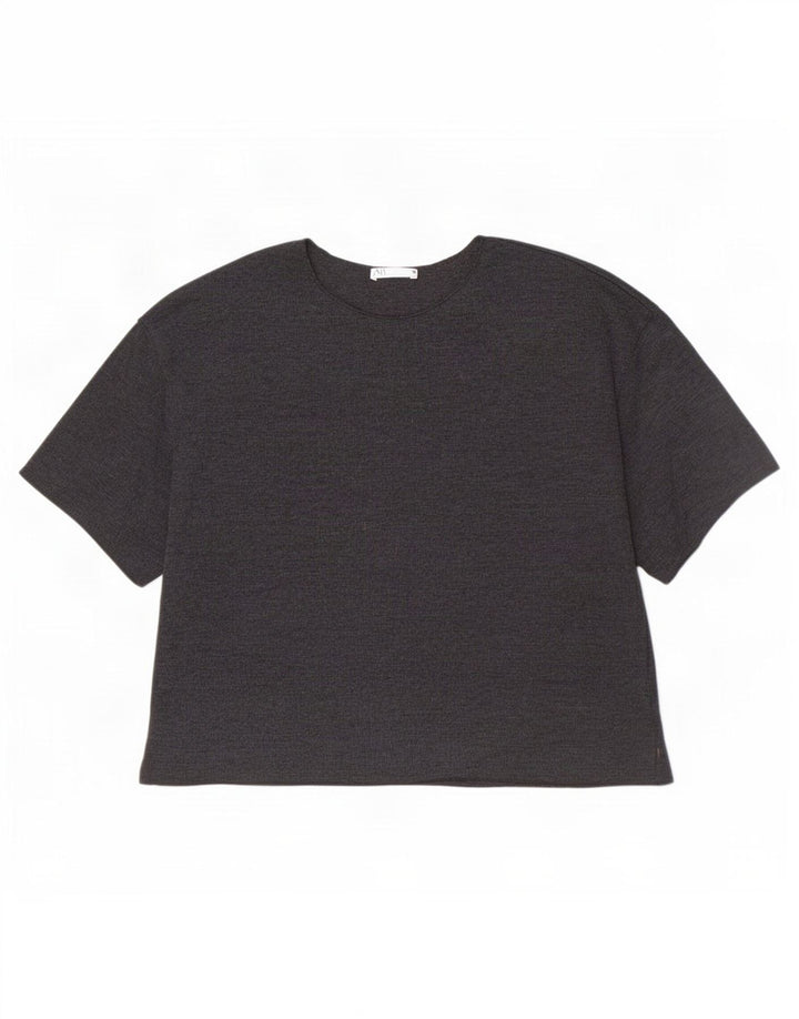 Женская футболка Zara Top UK 12, хлопковый средний серый цвет