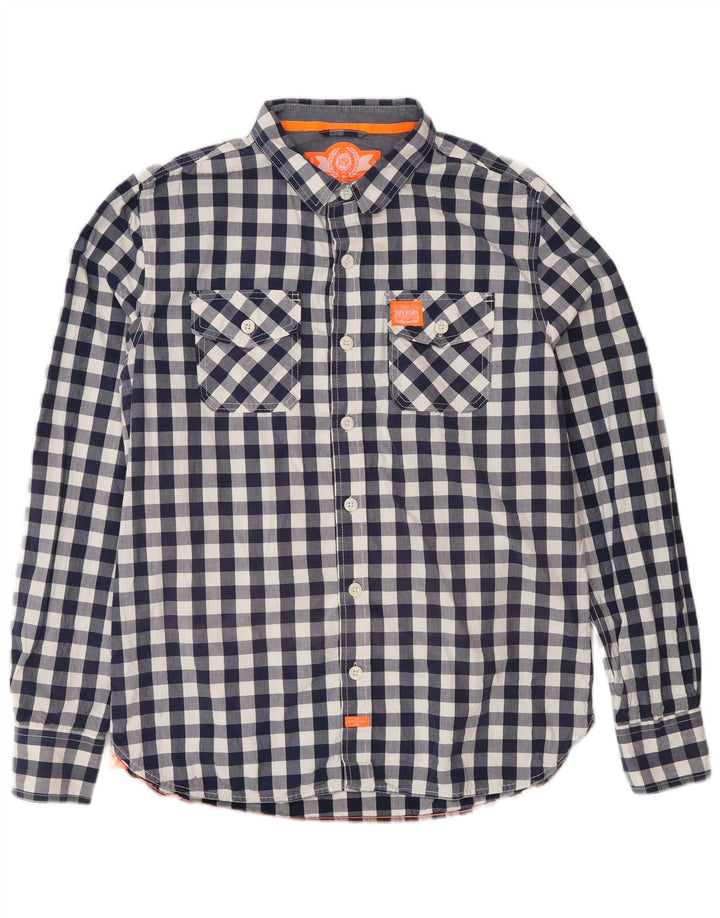 Мужская рубашка Superdry 2XL, темно-синяя, хлопок в мелкую клетку