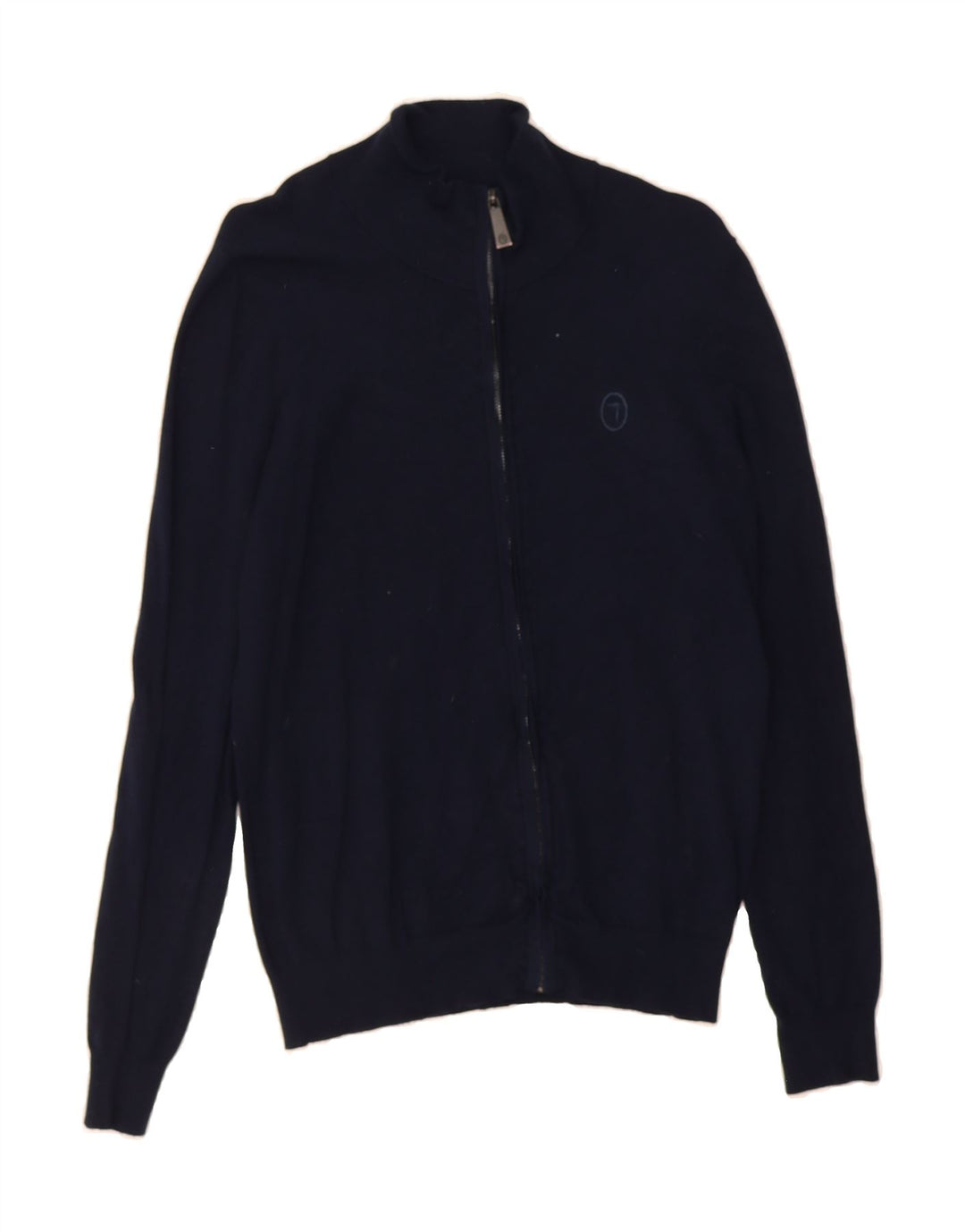 TRUSSARDI JEANS Mens Cardigan Sweater Small Navy Blue Viscose Vintage Trussardi Jeans and Second-Hand Trussardi Jeans from Messina Hembry 