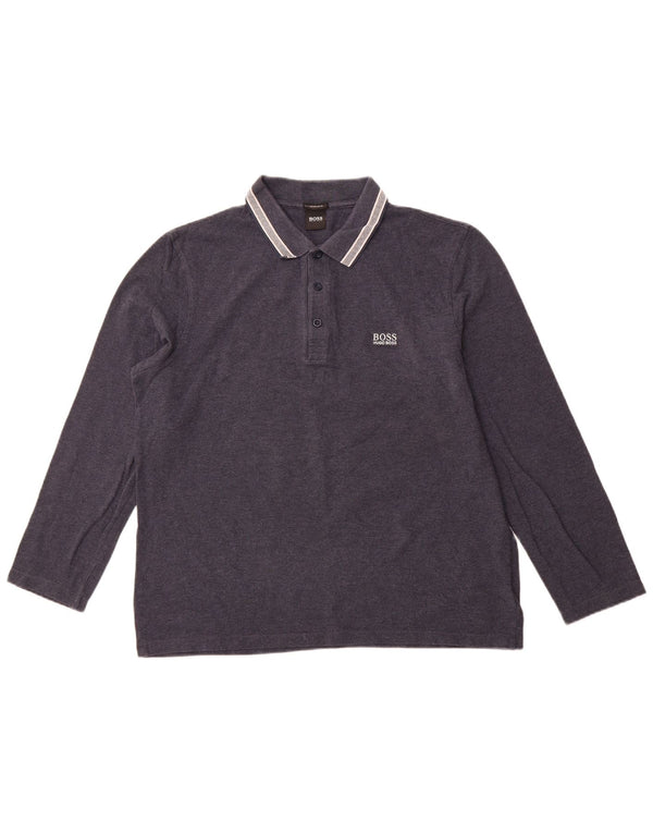 Мужская рубашка-поло обычного кроя с длинным рукавом HUGO BOSS XL, темно-синяя, хлопок