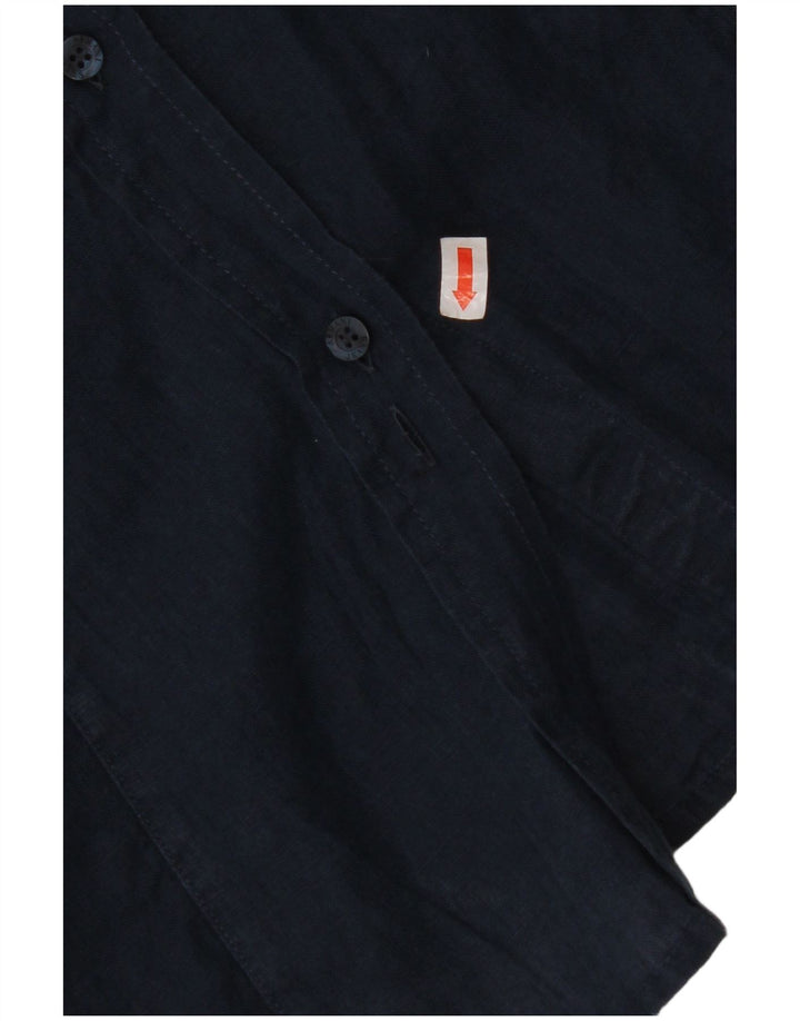 ARMANI JEANS Женская Блузка-Рубашка с Коротким Рукавом UK 12 Средний Темно-Синий Льняной