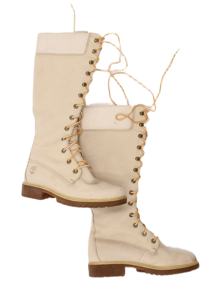 Женские кожаные сапоги до колена Timberland, размер 6, бежевый кожаный, Великобритания