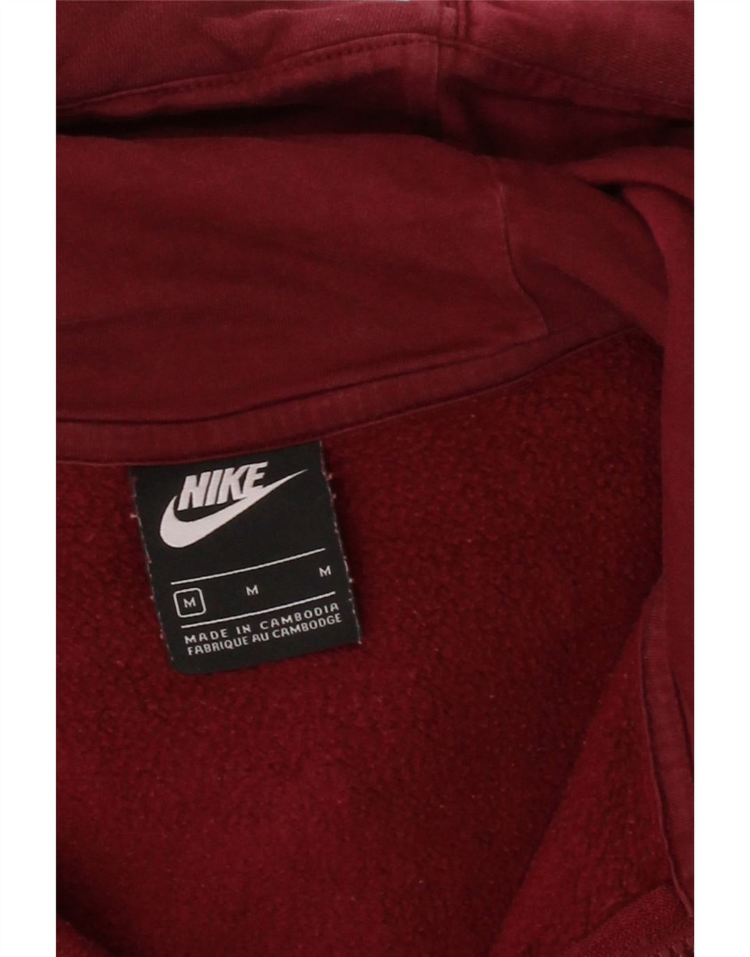 NIKE Mens Zip Hoodie Sweater Medium Maroon Cotton