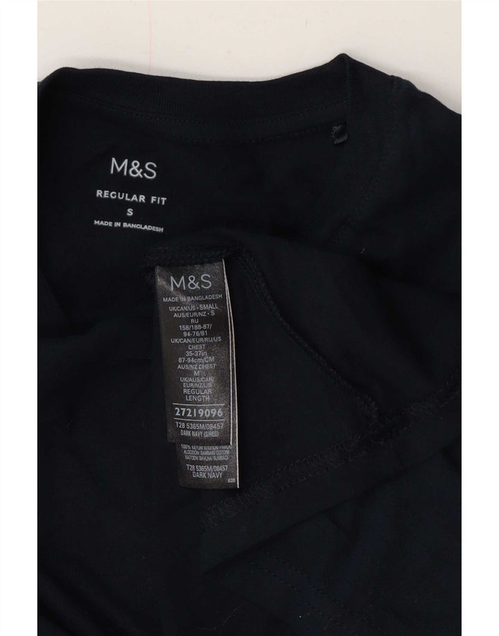 Мужской топ обычного кроя Marks & Spencer, маленький размер, темно-синий, хлопковый, с длинными рукавами