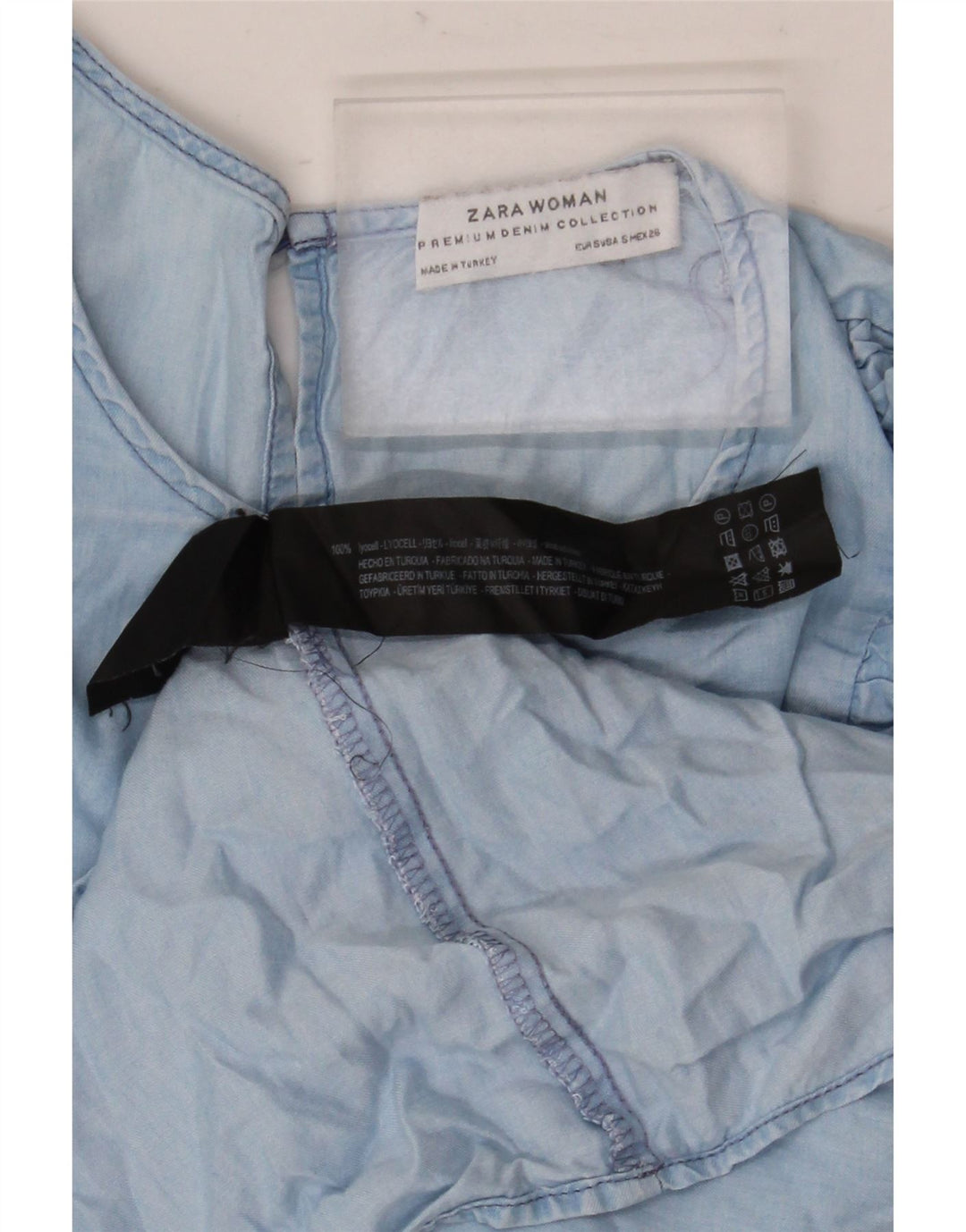 Женская блузка Zara с рукавом 3/4 и оборками спереди, UK 10, маленький синий лиоцелл