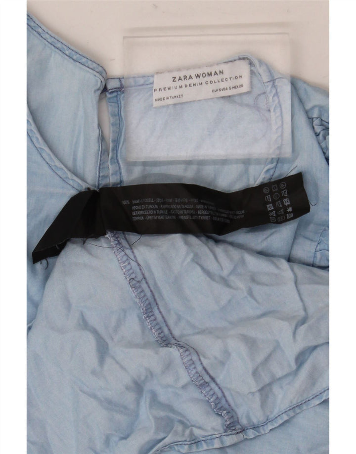 Женская блузка Zara с рукавом 3/4 и оборками спереди, UK 10, маленький синий лиоцелл