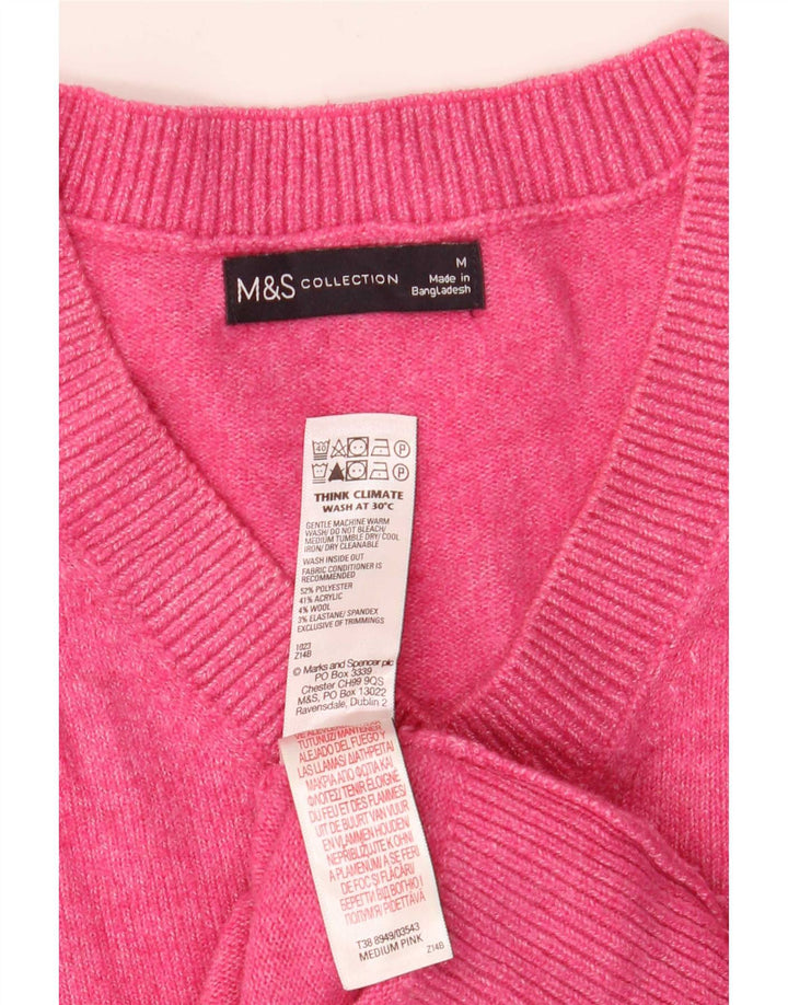 Женский джемпер с v-образным вырезом Marks & Spencer UK 14, средний розовый полиэстер
