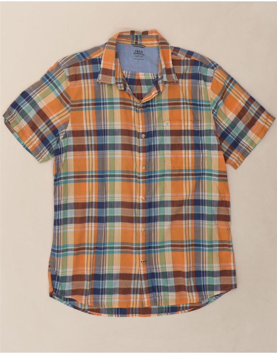 IZOD Mens Salt Water Short Sleeve Shirt Large Multicoloured Check Cotton Vintage Izod and Second-Hand Izod from Messina Hembry 