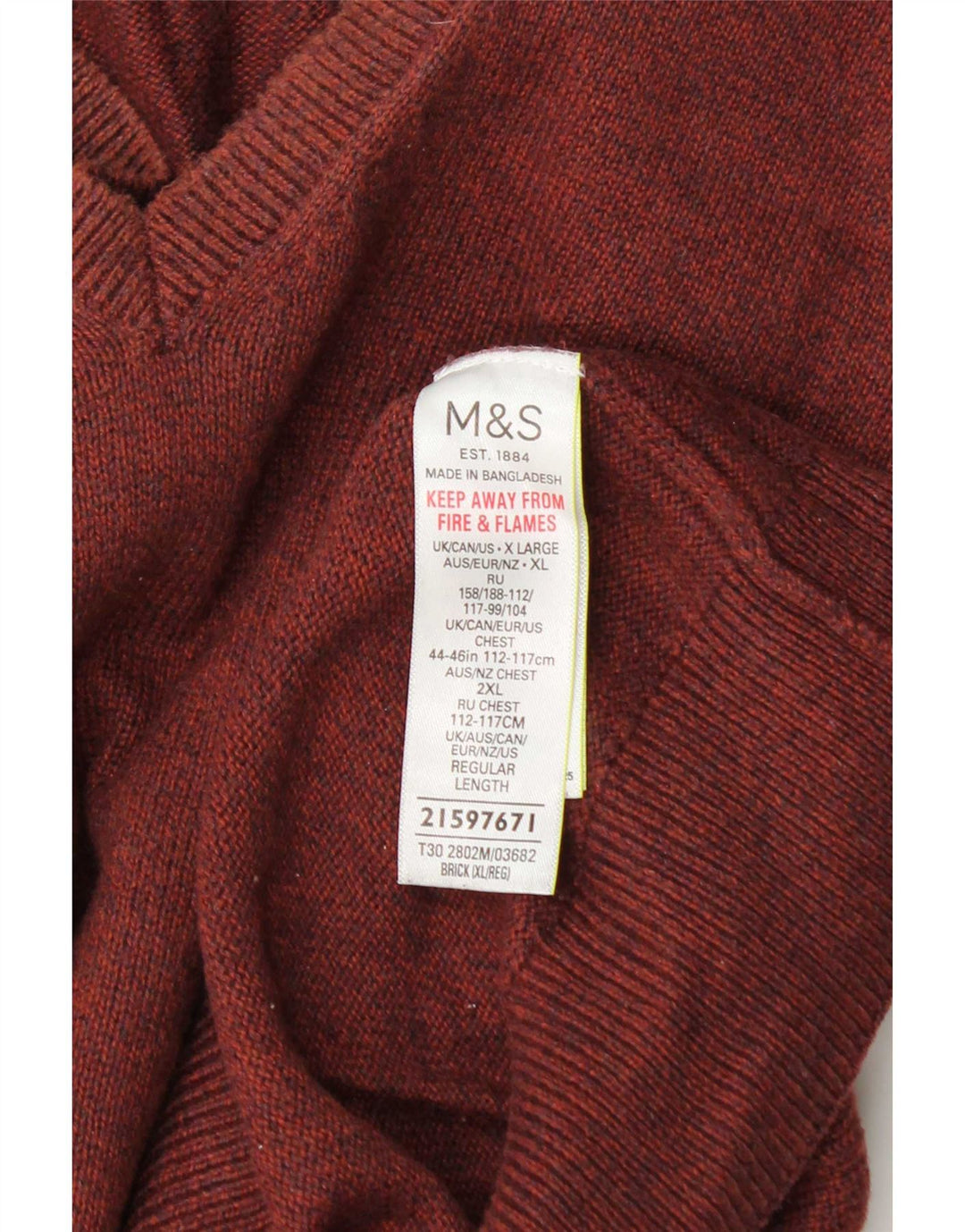 Мужской джемпер с v-образным вырезом Marks & Spencer XL, коричневый хлопок