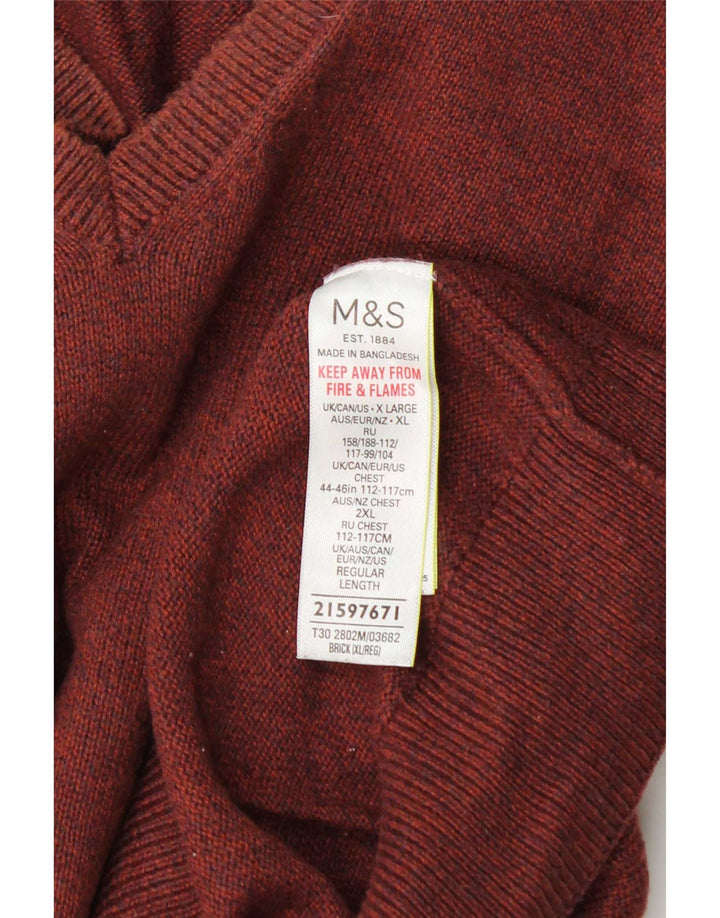 Мужской джемпер с v-образным вырезом Marks & Spencer XL, коричневый хлопок