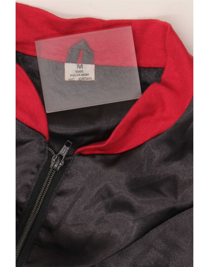 Винтажная мужская куртка-бомбер UK 38, средний черный полиамид с цветными блоками