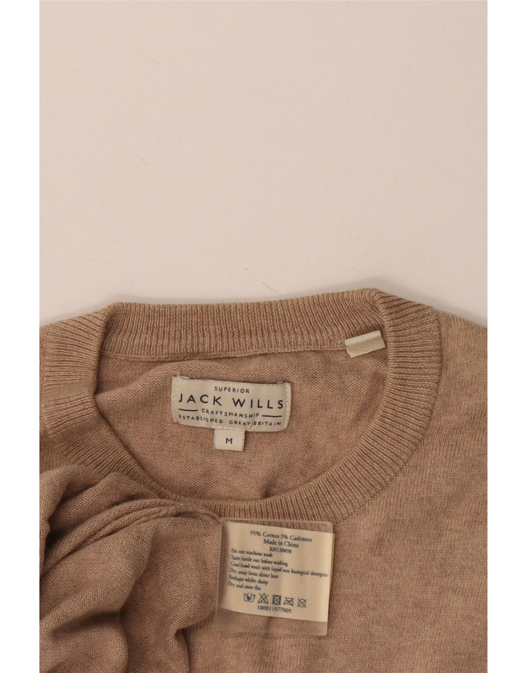Мужской джемпер с круглым вырезом JACK WILLS, хлопковый свитер среднего бежевого цвета с крапинками
