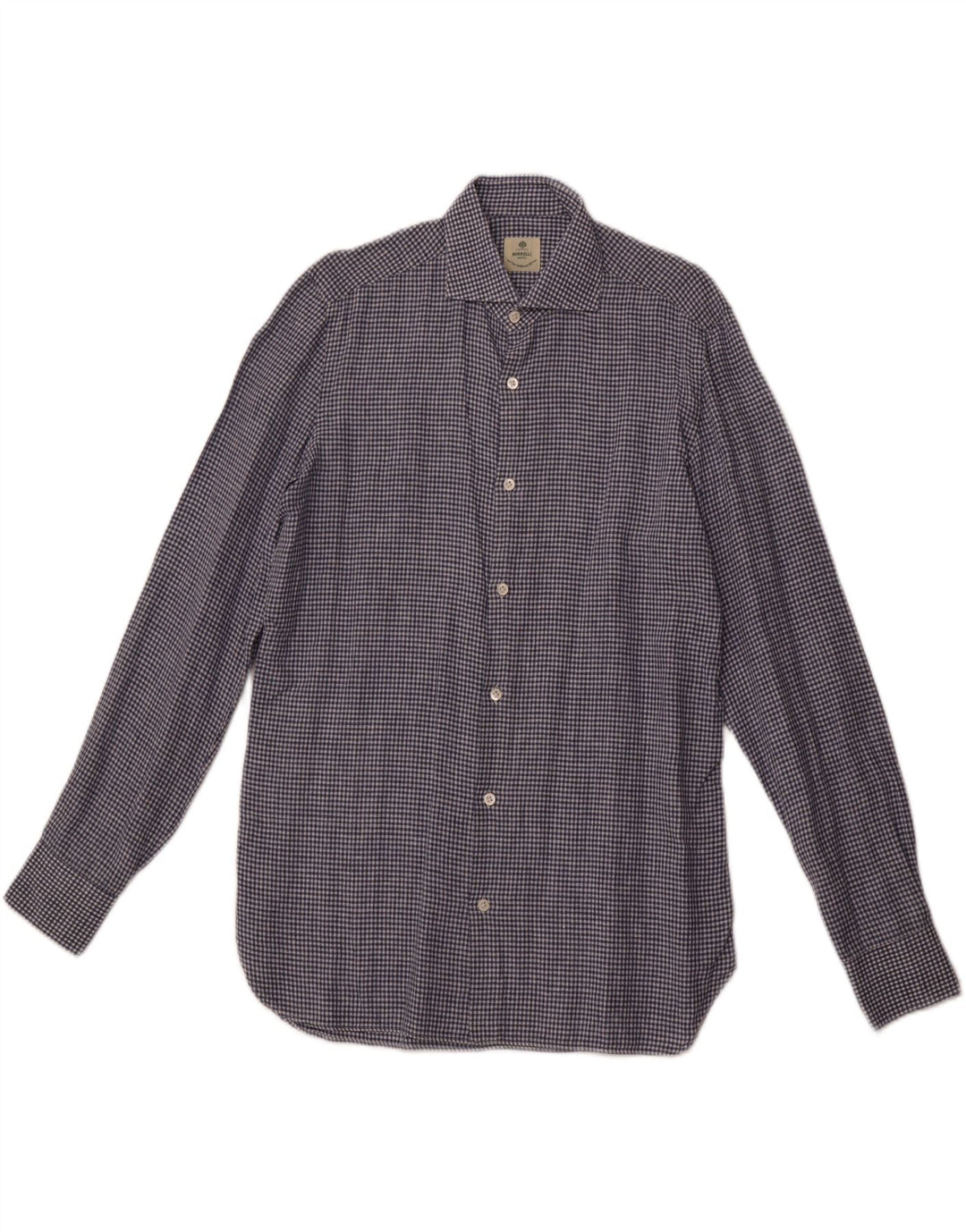 Мужская рубашка BORRELLI, размер 40, 15, 3/4, средний синий, хлопок в мелкую клетку