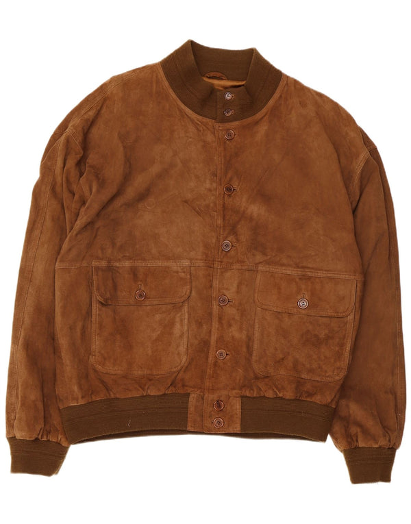 Винтажная мужская замшевая куртка-бомбер IT 58 4XL Коричневая кожаная