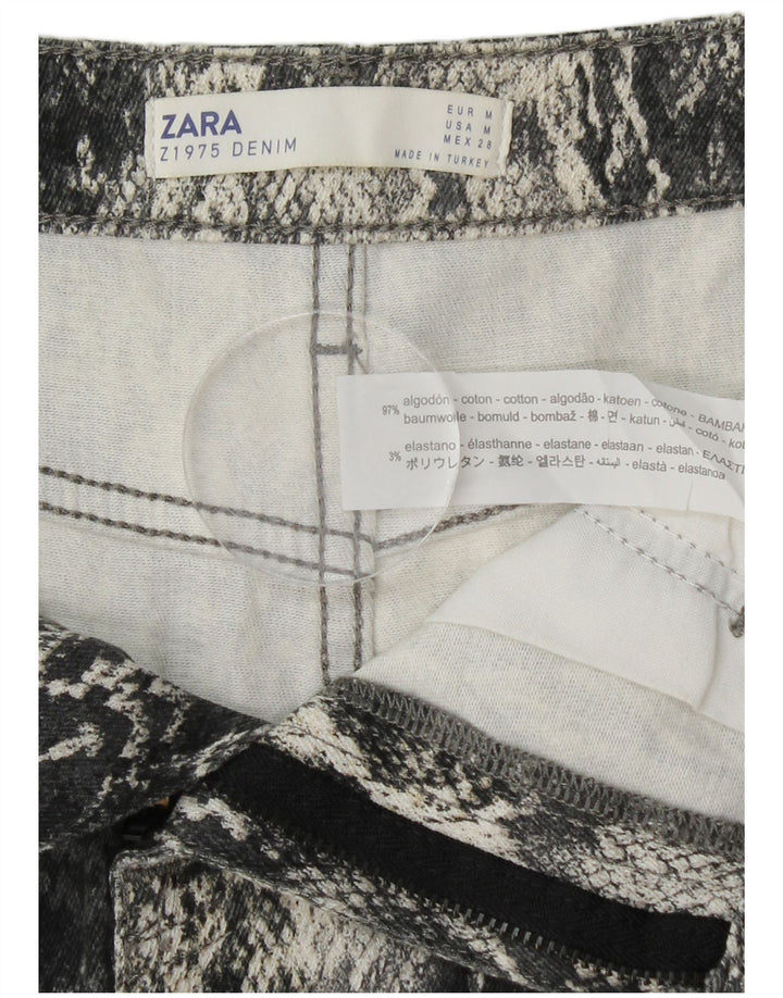 Женская мини-юбка ZARA среднего размера W30, серая, хлопок с животным принтом