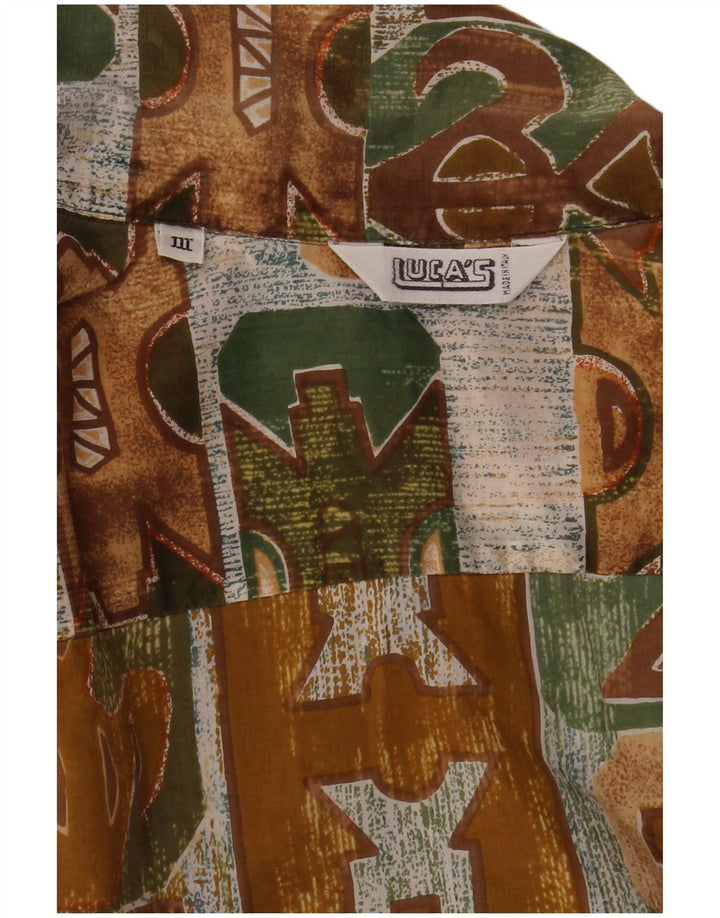 Винтажная мужская рубашка с коротким рукавом среднего цвета хаки с геометрическим рисунком