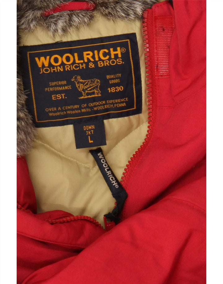 Женская стеганая куртка Woolrich с капюшоном UK 16, большой красный хлопок