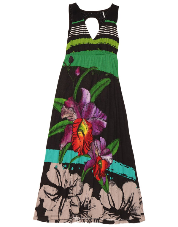 Женское платье макси без рукавов Desigual, Великобритания, 8, маленькое, черное с цветочным принтом