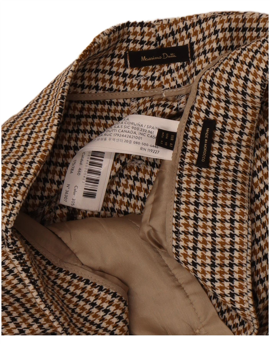 Женские брюки чинос Massimo Dutti EU 42, большие W32 L32, коричневые с узором «гусиные лапки»