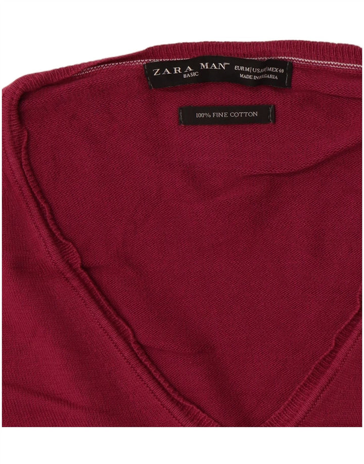 Мужской джемпер с v-образным вырезом Zara, хлопковый свитер среднего розового цвета