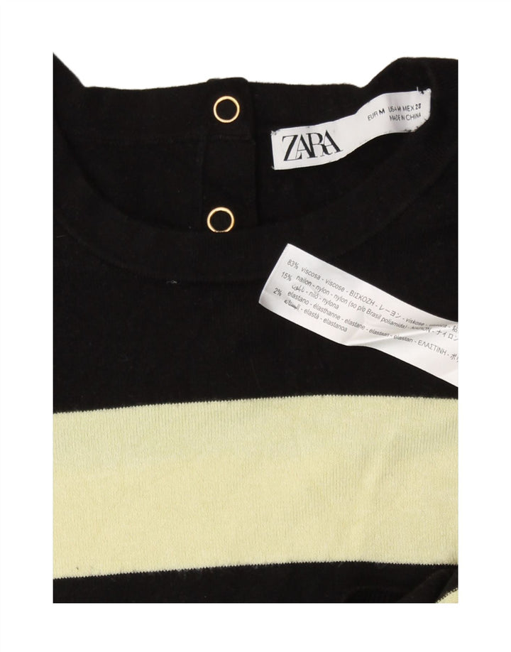 Женский джемпер с круглым вырезом Zara UK 12, средний черный цвет с цветными блоками