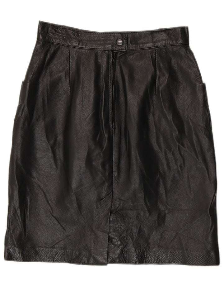Винтажная женская кожаная юбка с высокой талией IT 42 Medium W24 Черная