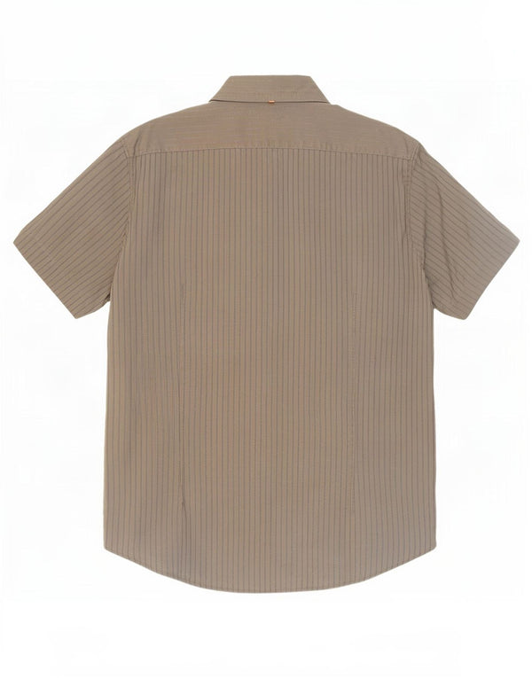 Hugo Boss Mens Short Sleeve Shirt 2XL Khaki Pinstripe Cotton