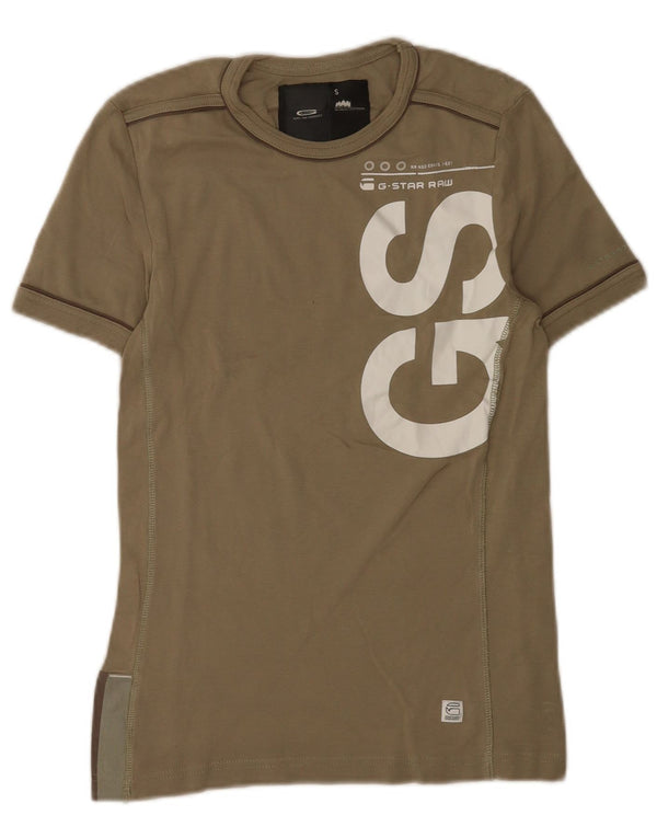G-Star Mens Graphic T-Shirt Top Small Khaki Cotton
