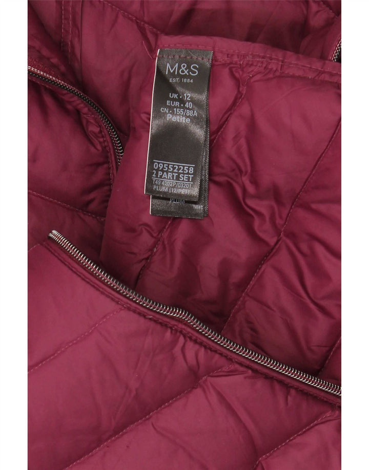 Женское стеганое пальто с капюшоном Marks & Spencer UK 12, средний бордовый полиамид
