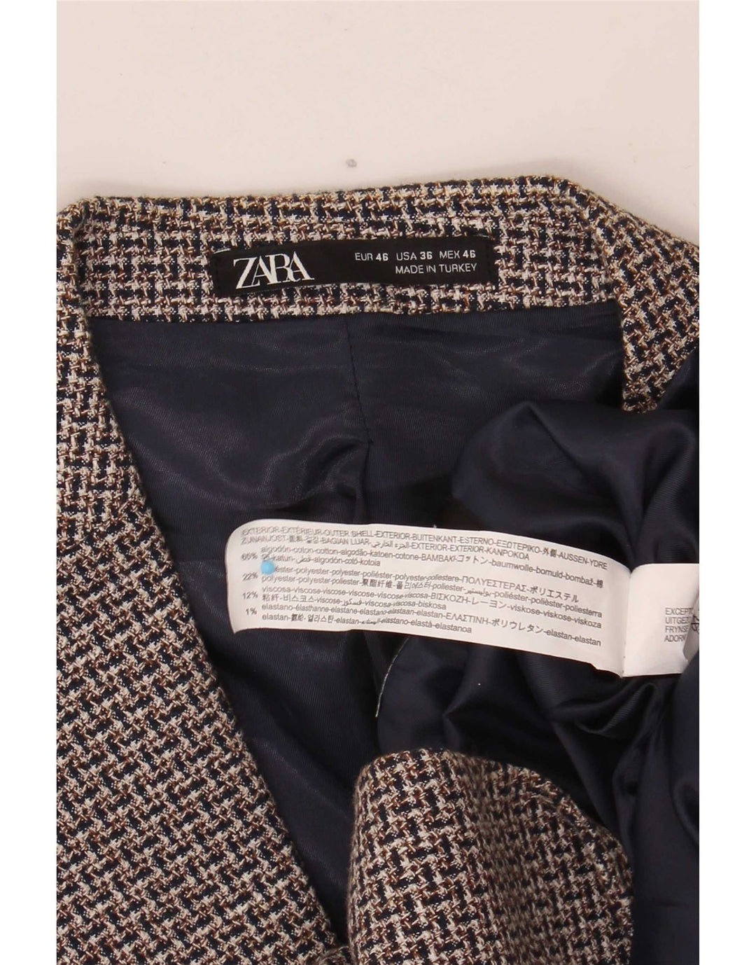 Мужской пиджак Zara на 2 пуговицах, цвет ЕС 46, маленький коричневый, хлопок с геометрическим рисунком