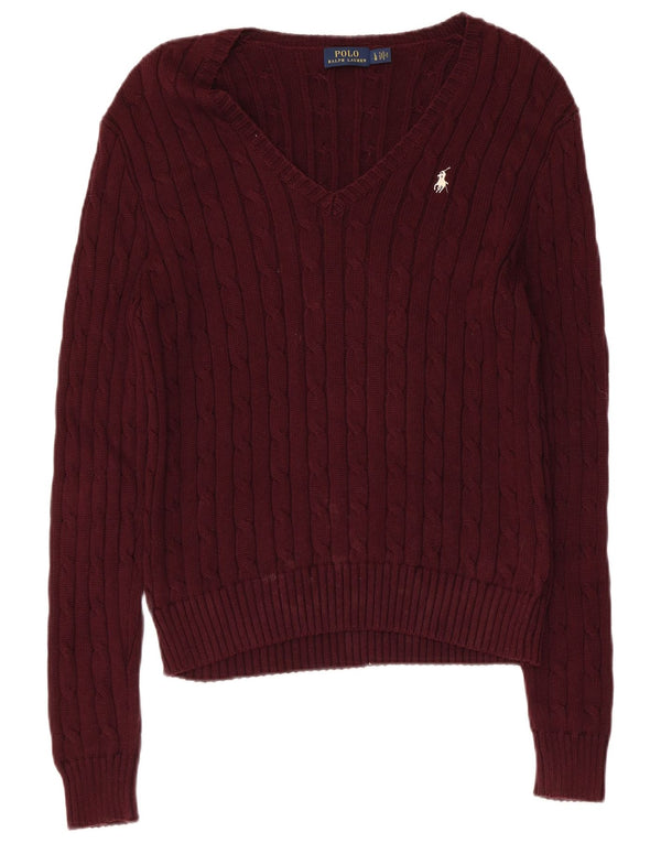 Женский джемпер с v-образным вырезом Polo Ralph Lauren, британский размер 14, большой темно-бордовый хлопок