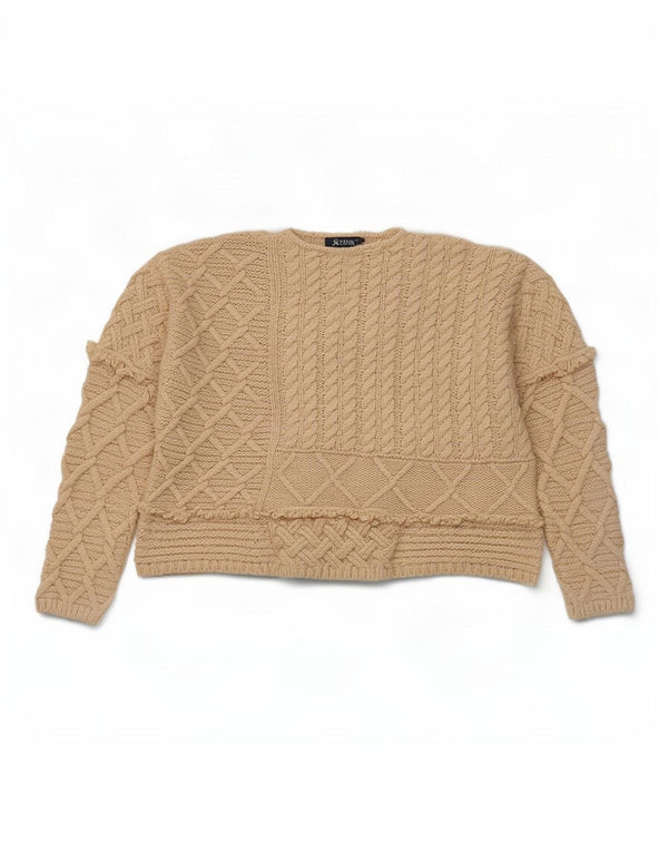 Zara Womens Crop Oversized Crew Neck Jumper Sweater UK 14 Medium Beige