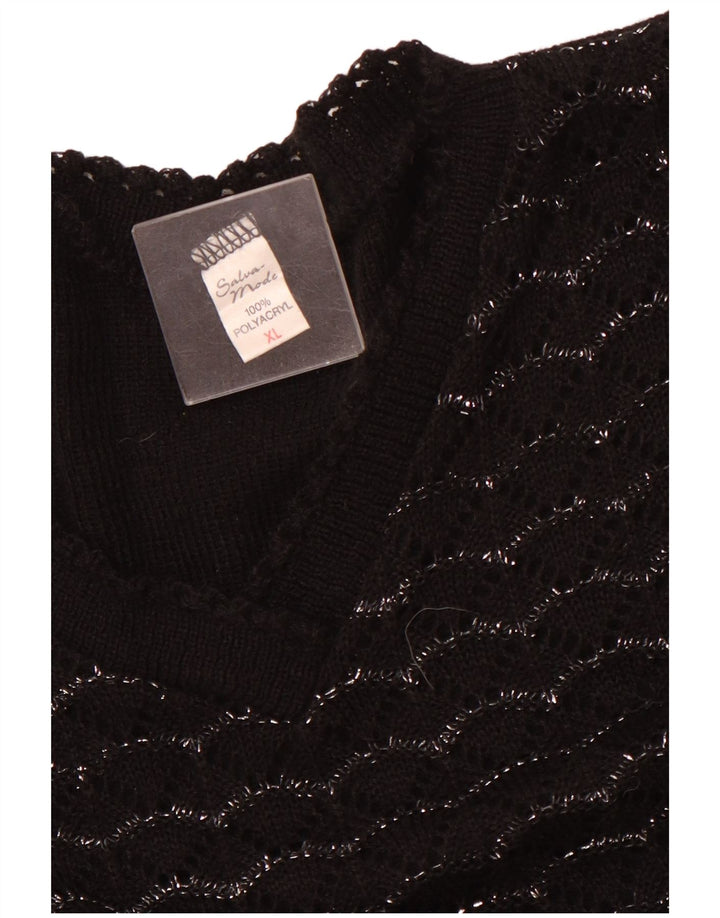 ВИНТАЖНЫЙ женский джемпер с короткими рукавами и v-образным вырезом, Великобритания, 18 XL, в черную полоску