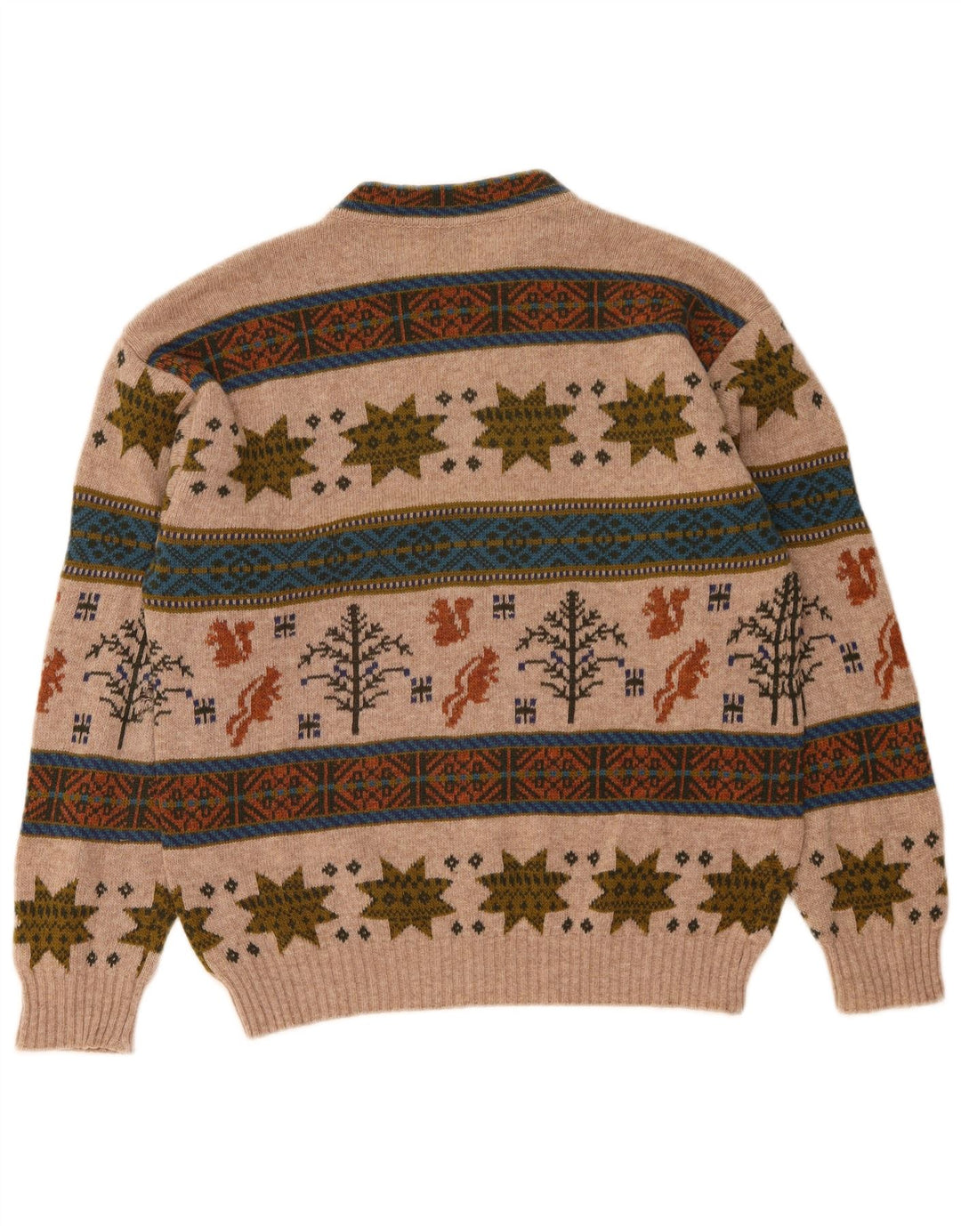 Мужской джемпер Benetton с круглым вырезом, средний бежевый, шерсть Fair Isle
